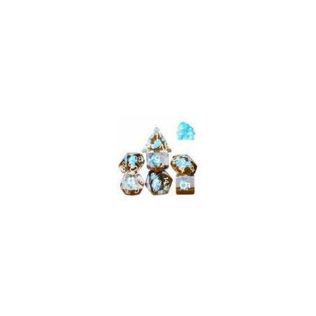 Würfelset 7 Resin-Würfel in Box – Blaue Pilze (Insert-Serie)