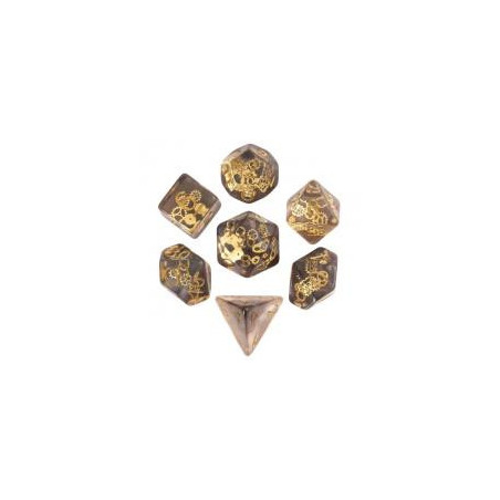 Würfelset 7 Resin-Würfel in Box – Glitzer-Zahnrad (Insert-Serie)