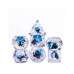 Würfelset 7 Resin-Würfel in Box – Blauer Totenkopf (Insert-Serie)