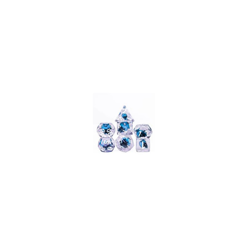Würfelset 7 Resin-Würfel in Box – Blauer Totenkopf (Insert-Serie)