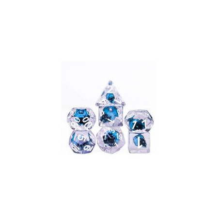 Würfelset 7 Resin-Würfel in Box – Blauer Totenkopf (Insert-Serie)