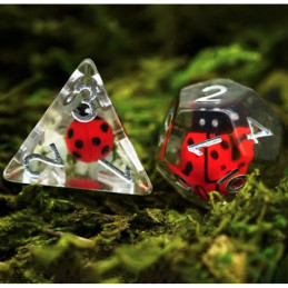 Würfelset 7 Resin-Würfel in Box – Marienkäfer (Insert-Serie)