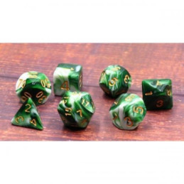 Würfelset 7 Würfel in Box – Smaragdgrün/Weiß in Jade-Optik