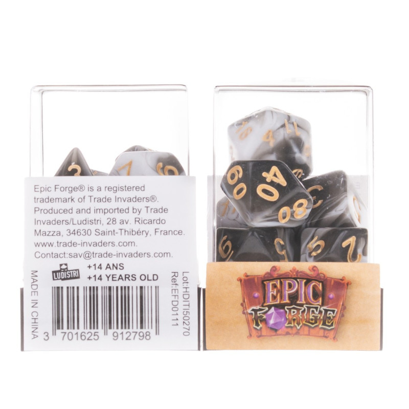 Würfelset 7 Würfel in Box – Fusion Schwarz/Weiß