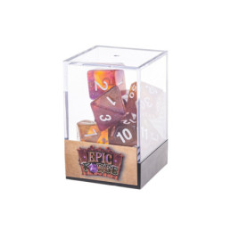 Würfelset 7 Resin-Würfel in Box – Glitzer Lila/Orange