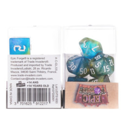 Würfelset 7 Resin-Würfel in Box – Glitzer Grün/Blau