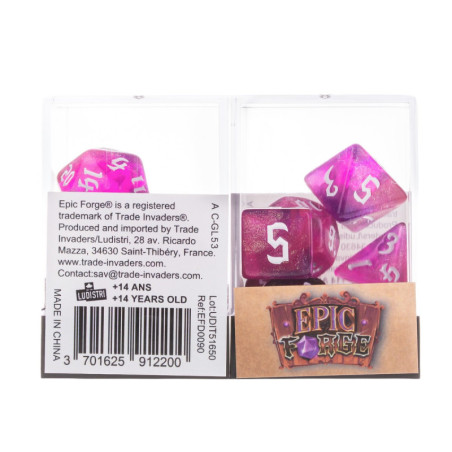 Würfelset 7 Resin-Würfel in Box – Glitzer Pink