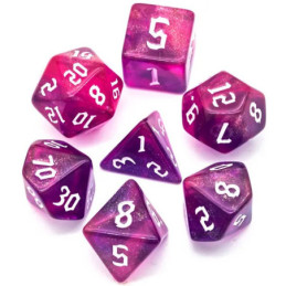 Würfelset 7 Resin-Würfel in Box – Glitzer Pink