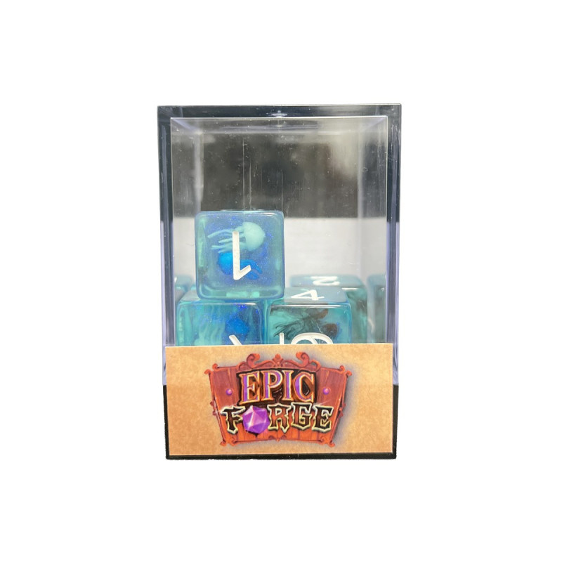 Würfelset 5 W6 Resin-Würfel in Box – Qualle (Insert-Serie)