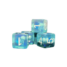 Würfelset 5 W6 Resin-Würfel in Box – Qualle (Insert-Serie)