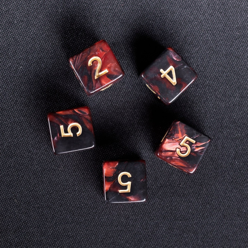 Würfelset 5 W6 Würfel 16 mm – Rot/Schwarz