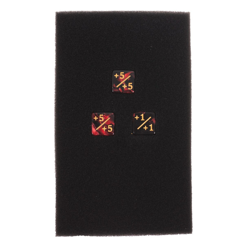 Würfelset 3 Modifikator-Würfel positiv 16 mm – Rot/Schwarz