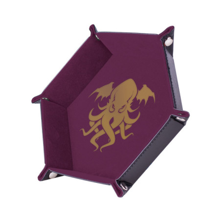 Würfelschale Cthulhu goldfarben/violett – 19 x 19 cm – Kunstleder & Samt