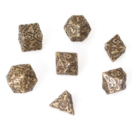Metallwürfel-Set 7 Würfel 16 mm in Metallbox – Interlace goldfarben
