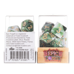 Würfelset 7 Würfel in Box – Smaragdgrün/Weiß in Jade-Optik