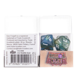 Würfelset 7 Resin-Würfel in Box – Glitzer Grün/Blau