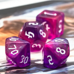 Würfelset 7 Resin-Würfel in Box – Glitzer Pink